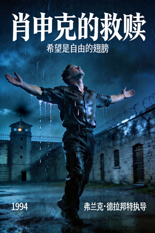 《肖申克的救赎》海报 - 雨中张开双臂的自由男子
